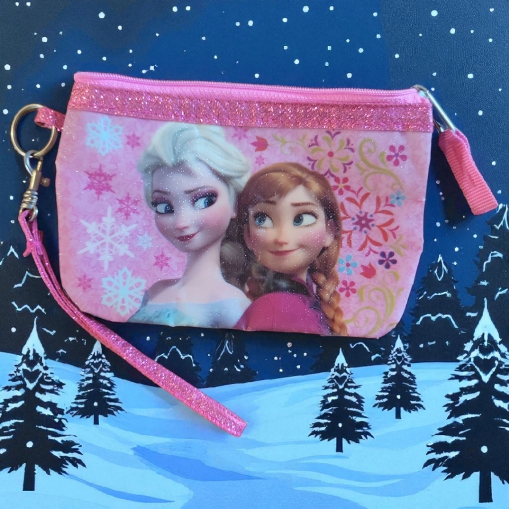 Frozen Girls Pink Purse Small Zipper Wristlet Elsa Anna Pink Disney Princess